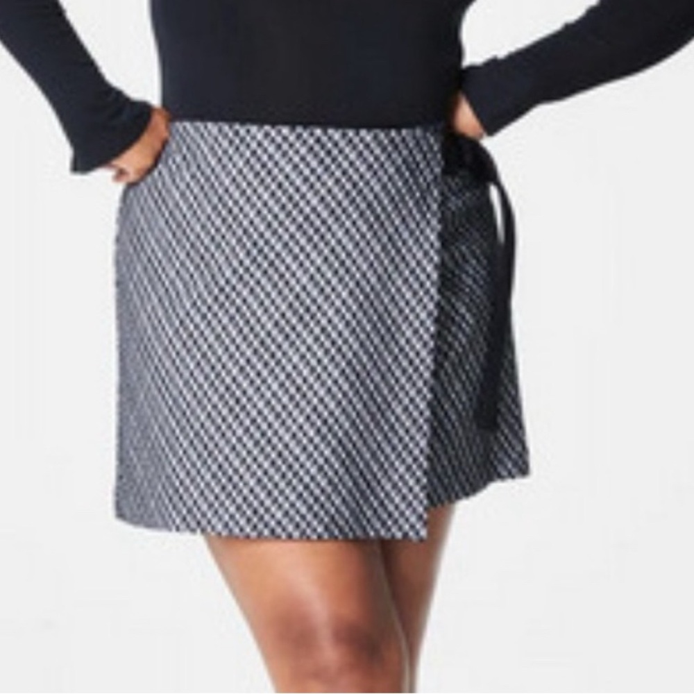 SPANX Ponte Wrap Black and White Plaid Skirt/Skort